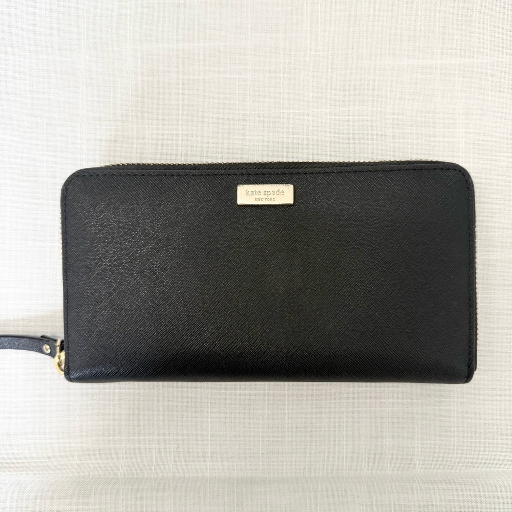 Kate Spade Black Leather Continental Zippered Wallet Faux Leather Neutral